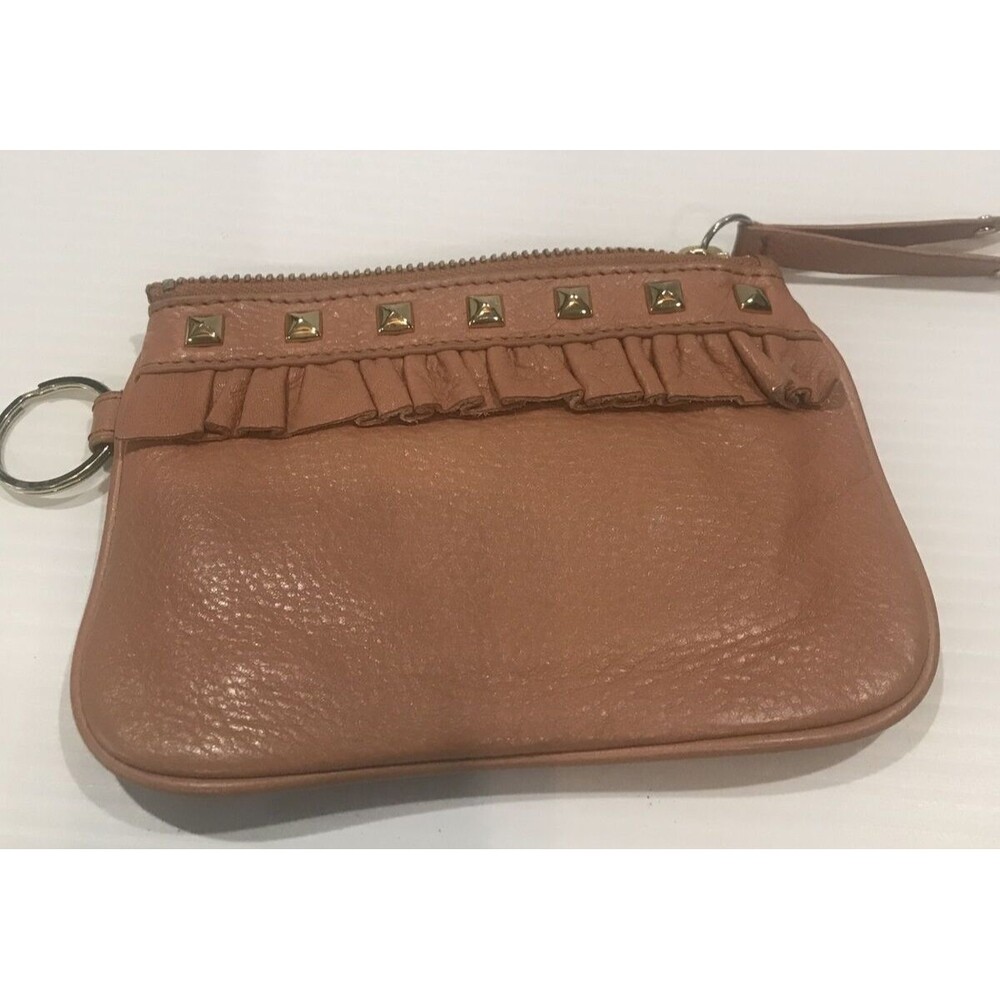 Vintage Betsey Johnson Leather Blush Pink Ruffle Edge Key Ring Wallet Coin Purse